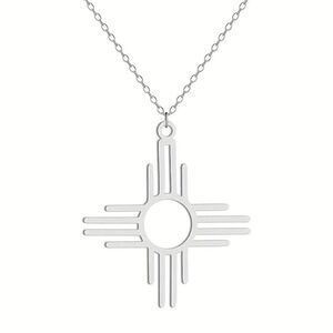 Zia Symbol Sun White Gold Plated Pendant Necklace